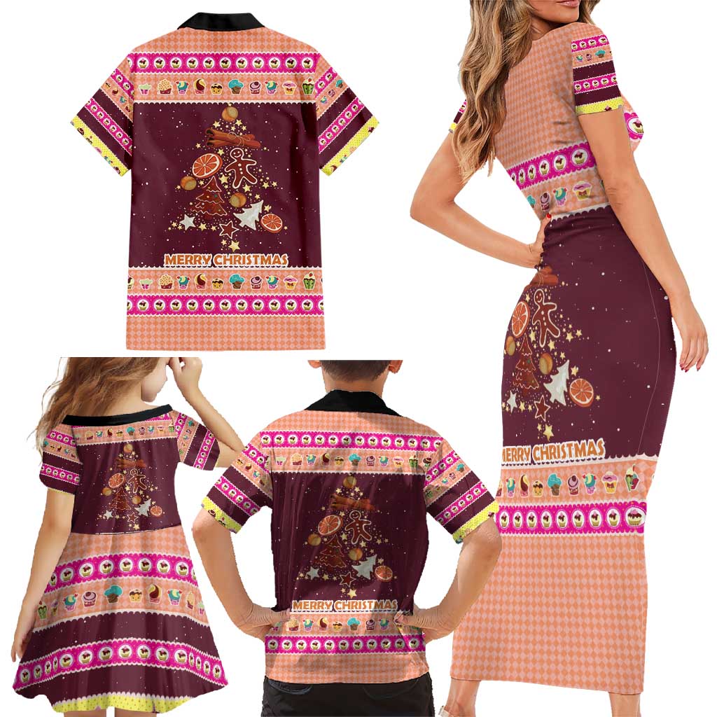 Christmas Cookie Family Matching Short Sleeve Bodycon Dress and Hawaiian Shirt with Gingerbread Tree Candy Ornaments and Sweet Treat Pattern - Wonder Print Shop