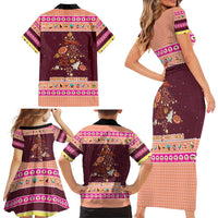 Christmas Cookie Family Matching Short Sleeve Bodycon Dress and Hawaiian Shirt with Gingerbread Tree Candy Ornaments and Sweet Treat Pattern - Wonder Print Shop