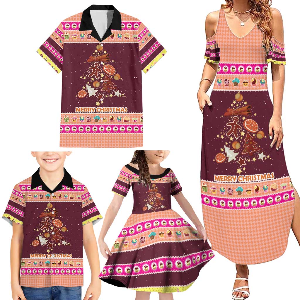 Christmas Cookie Family Matching Summer Maxi Dress and Hawaiian Shirt with Gingerbread Tree Candy Ornaments and Sweet Treat Pattern - Wonder Print Shop