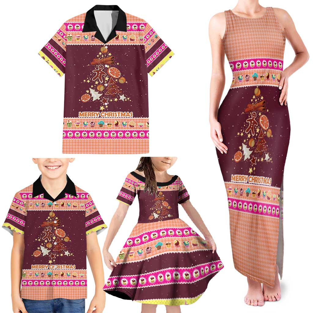 Christmas Cookie Family Matching Tank Maxi Dress and Hawaiian Shirt with Gingerbread Tree Candy Ornaments and Sweet Treat Pattern - Wonder Print Shop