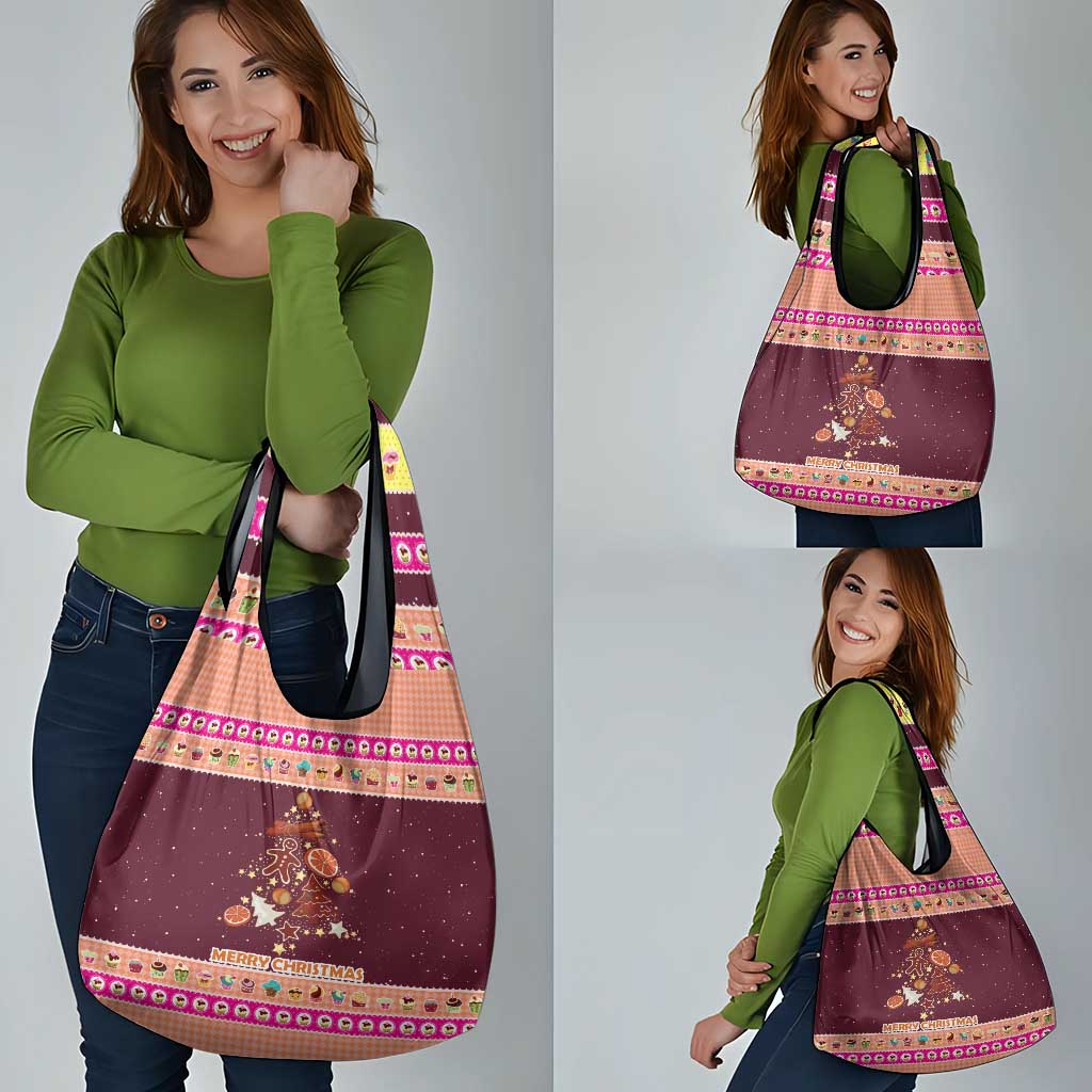 Christmas Cookie Grocery Bag with Gingerbread Tree Candy Ornaments and Sweet Treat Pattern - Wonder Print Shop