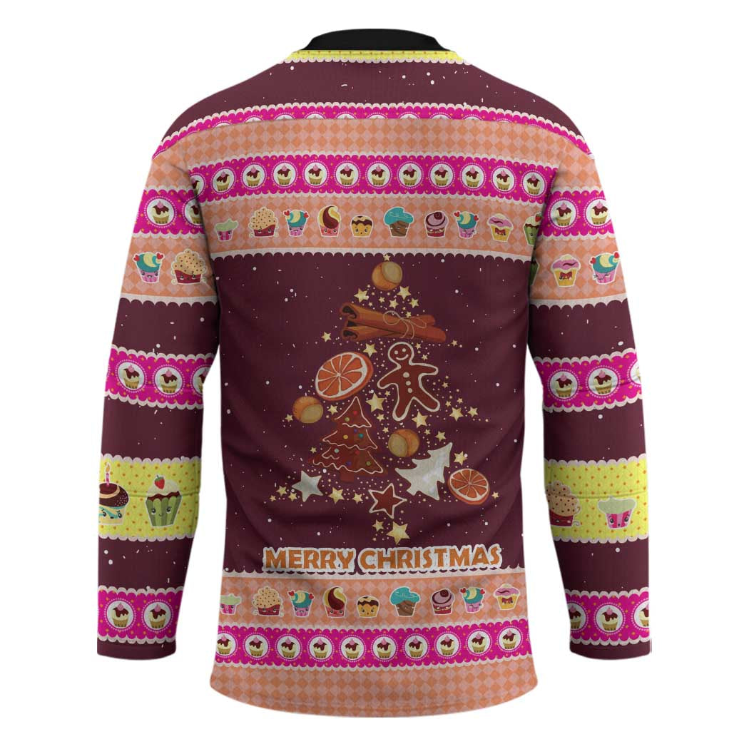 Christmas Cookie Hockey Jersey with Gingerbread Tree Candy Ornaments and Sweet Treat Pattern - Wonder Print Shop