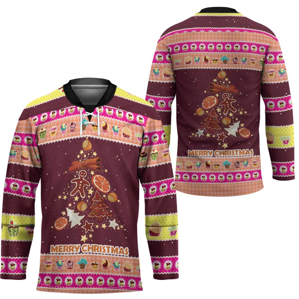 Christmas Cookie Hockey Jersey with Gingerbread Tree Candy Ornaments and Sweet Treat Pattern - Wonder Print Shop