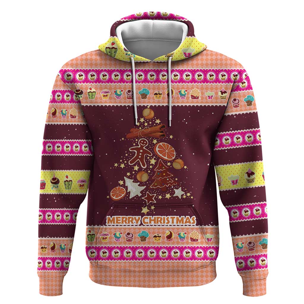 Christmas Cookie Hoodie with Gingerbread Tree Candy Ornaments and Sweet Treat Pattern - Wonder Print Shop