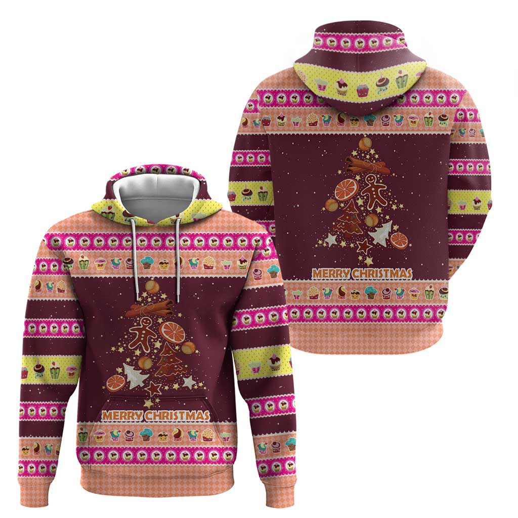 Christmas Cookie Hoodie with Gingerbread Tree Candy Ornaments and Sweet Treat Pattern - Wonder Print Shop