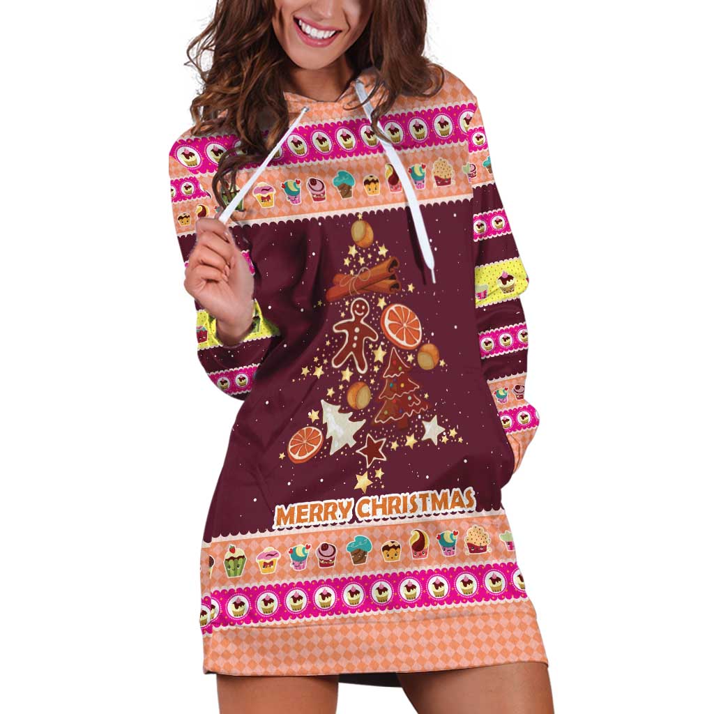 Christmas Cookie Hoodie Dress with Gingerbread Tree Candy Ornaments and Sweet Treat Pattern - Wonder Print Shop