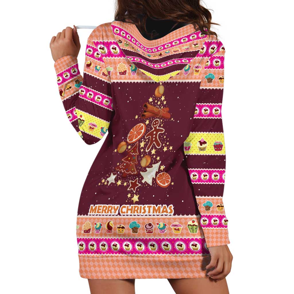 Christmas Cookie Hoodie Dress with Gingerbread Tree Candy Ornaments and Sweet Treat Pattern - Wonder Print Shop