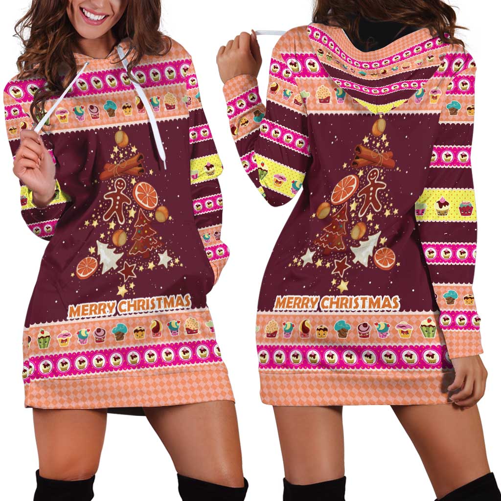 Christmas Cookie Hoodie Dress with Gingerbread Tree Candy Ornaments and Sweet Treat Pattern - Wonder Print Shop