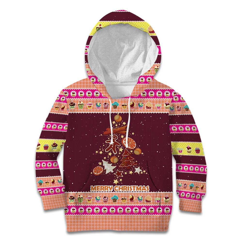 Christmas Cookie Kid Hoodie with Gingerbread Tree Candy Ornaments and Sweet Treat Pattern - Wonder Print Shop
