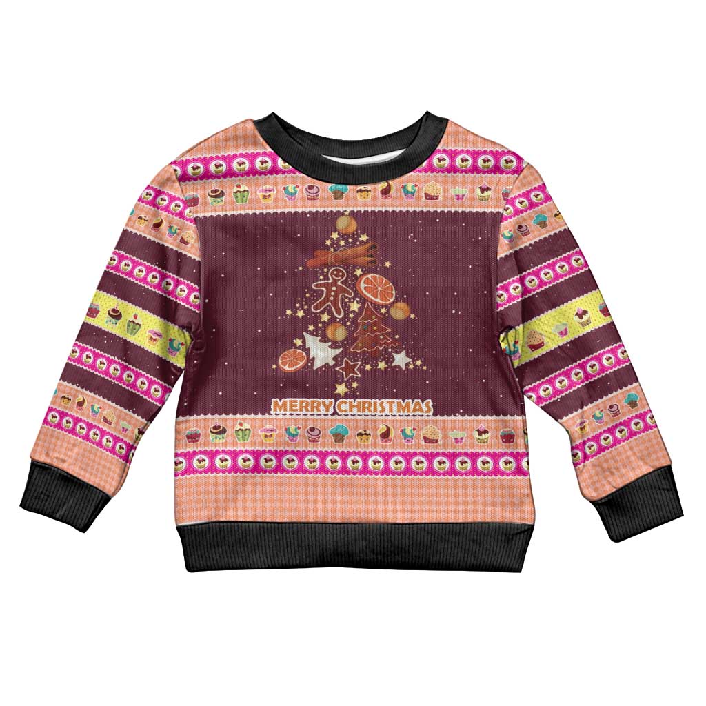 Christmas Cookie Kid Ugly Christmas Sweater with Gingerbread Tree Candy Ornaments and Sweet Treat Pattern - Wonder Print Shop