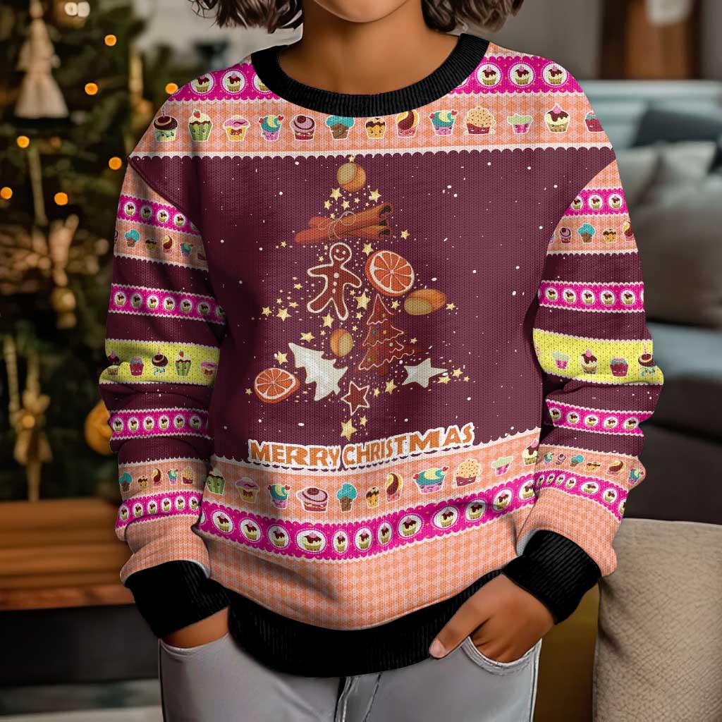 Christmas Cookie Kid Ugly Christmas Sweater with Gingerbread Tree Candy Ornaments and Sweet Treat Pattern - Wonder Print Shop