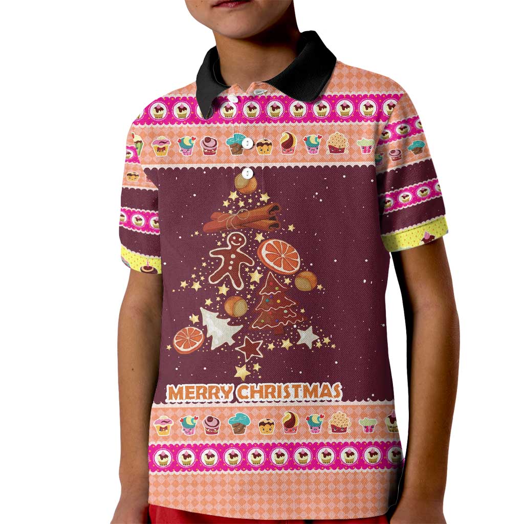Christmas Cookie Kid Polo Shirt with Gingerbread Tree Candy Ornaments and Sweet Treat Pattern - Wonder Print Shop