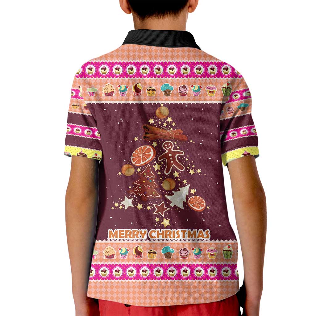 Christmas Cookie Kid Polo Shirt with Gingerbread Tree Candy Ornaments and Sweet Treat Pattern - Wonder Print Shop