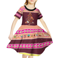 Christmas Cookie Kid Short Sleeve Dress with Gingerbread Tree Candy Ornaments and Sweet Treat Pattern - Wonder Print Shop