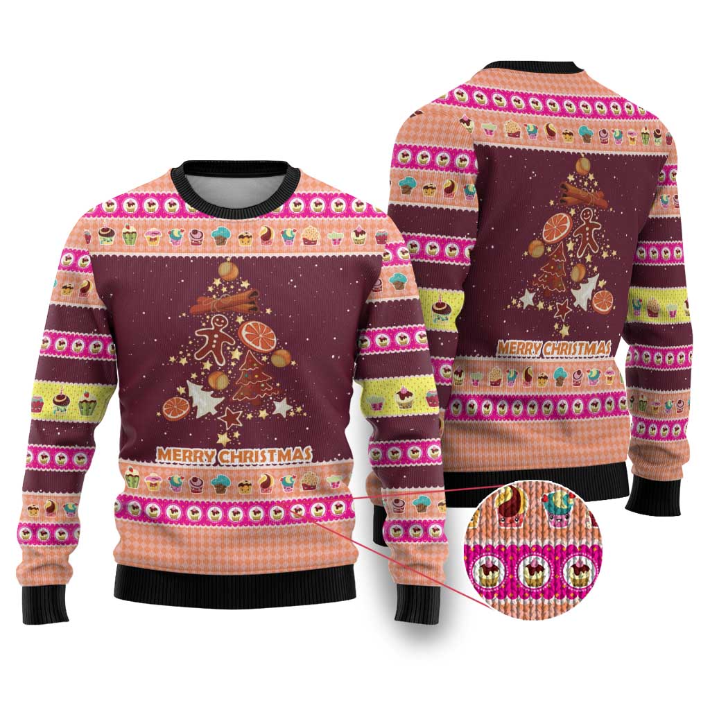 Christmas Cookie Ugly Christmas Sweater with Gingerbread Tree Candy Ornaments and Sweet Treat Pattern - Wonder Print Shop