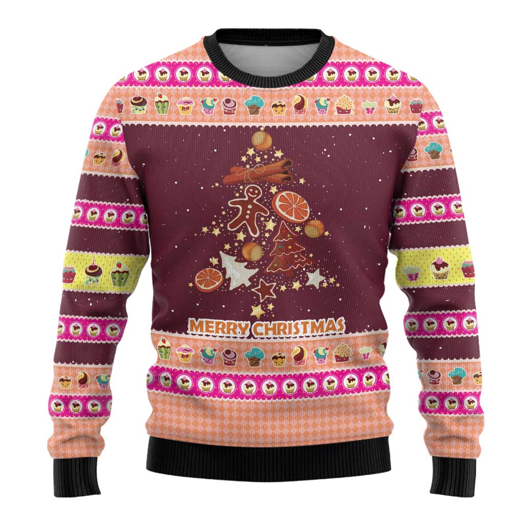 Christmas Cookie Ugly Christmas Sweater with Gingerbread Tree Candy Ornaments and Sweet Treat Pattern - Wonder Print Shop