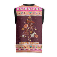Christmas Cookie Christmas Knitted V-Neck Vest with Gingerbread Tree Candy Ornaments and Sweet Treat Pattern - Wonder Print Shop