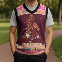 Christmas Cookie Christmas Knitted V-Neck Vest with Gingerbread Tree Candy Ornaments and Sweet Treat Pattern - Wonder Print Shop