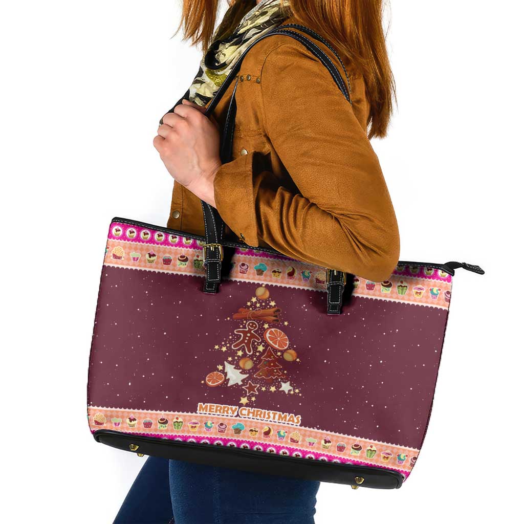 Christmas Cookie Leather Tote Bag with Gingerbread Tree Candy Ornaments and Sweet Treat Pattern - Wonder Print Shop
