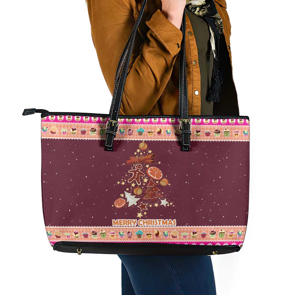 Christmas Cookie Leather Tote Bag with Gingerbread Tree Candy Ornaments and Sweet Treat Pattern - Wonder Print Shop