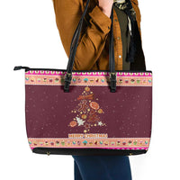 Christmas Cookie Leather Tote Bag with Gingerbread Tree Candy Ornaments and Sweet Treat Pattern - Wonder Print Shop