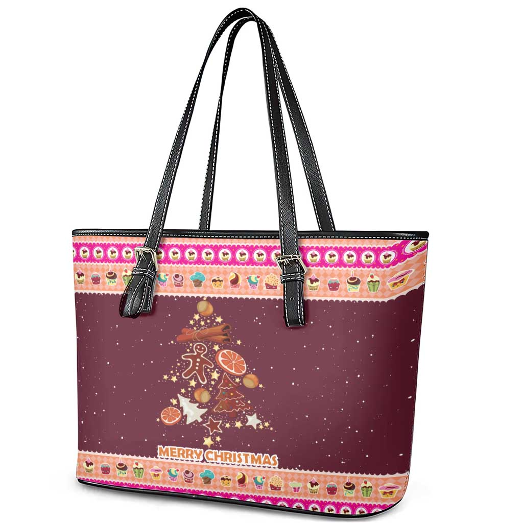 Christmas Cookie Leather Tote Bag with Gingerbread Tree Candy Ornaments and Sweet Treat Pattern - Wonder Print Shop