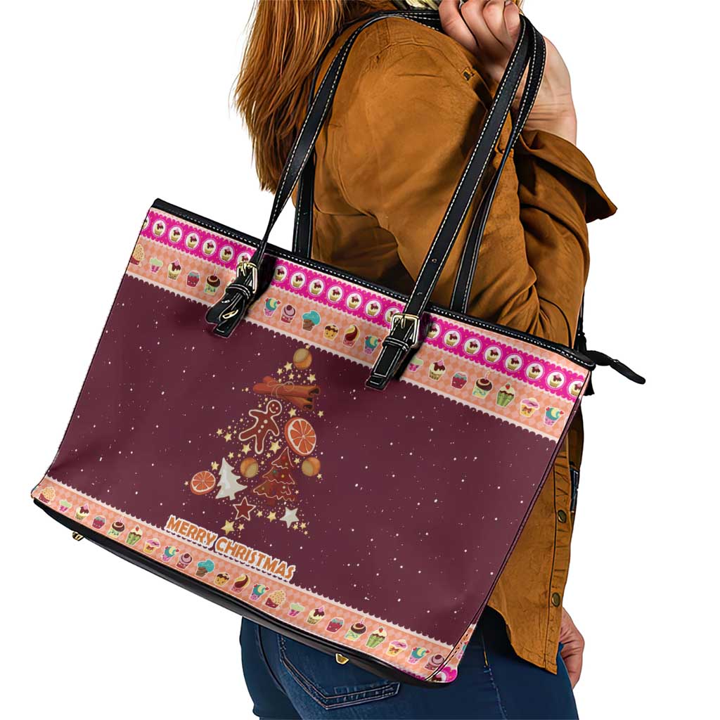 Christmas Cookie Leather Tote Bag with Gingerbread Tree Candy Ornaments and Sweet Treat Pattern - Wonder Print Shop