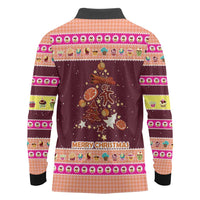 Christmas Cookie Long Sleeve Polo Shirt with Gingerbread Tree Candy Ornaments and Sweet Treat Pattern - Wonder Print Shop