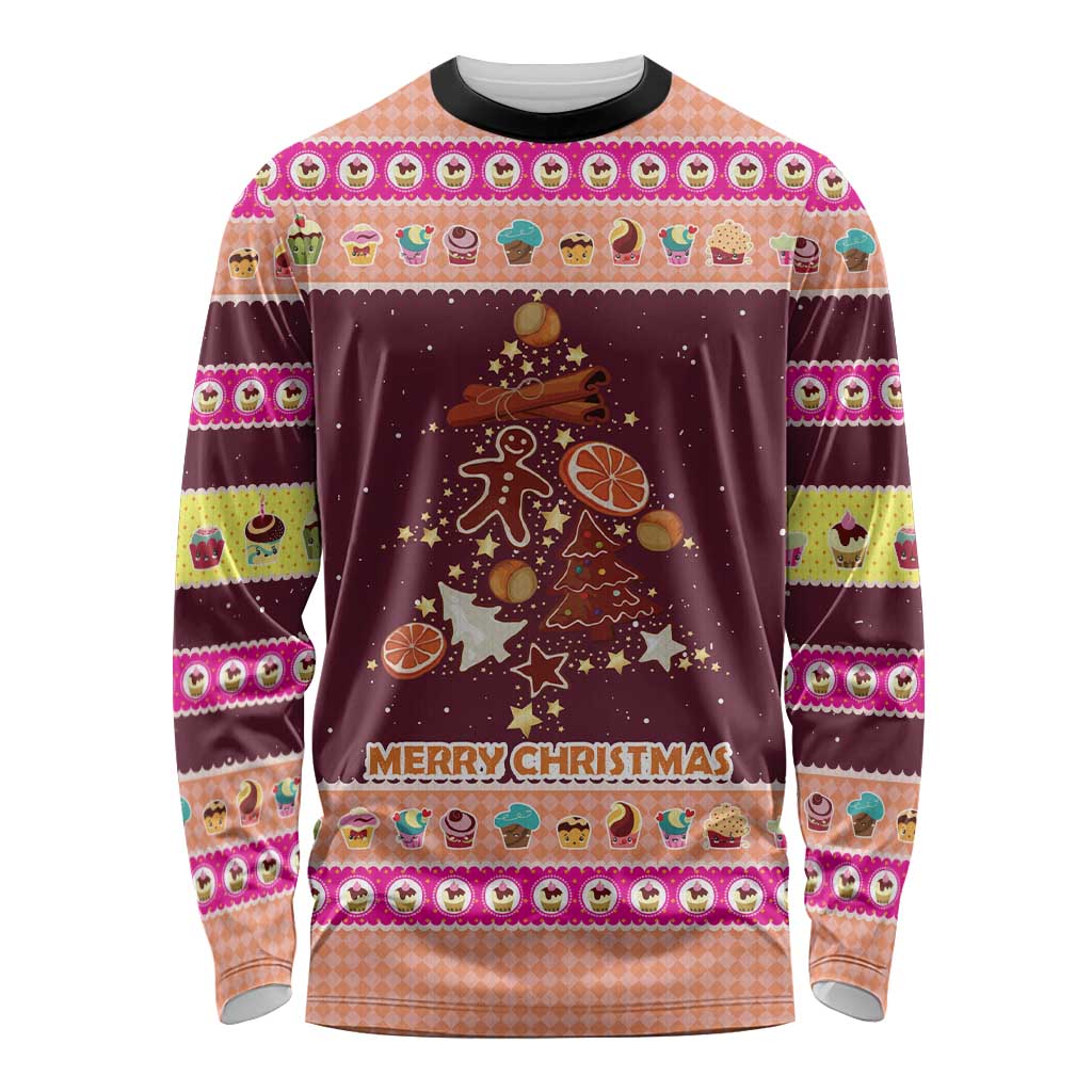 Christmas Cookie Long Sleeve Shirt with Gingerbread Tree Candy Ornaments and Sweet Treat Pattern - Wonder Print Shop