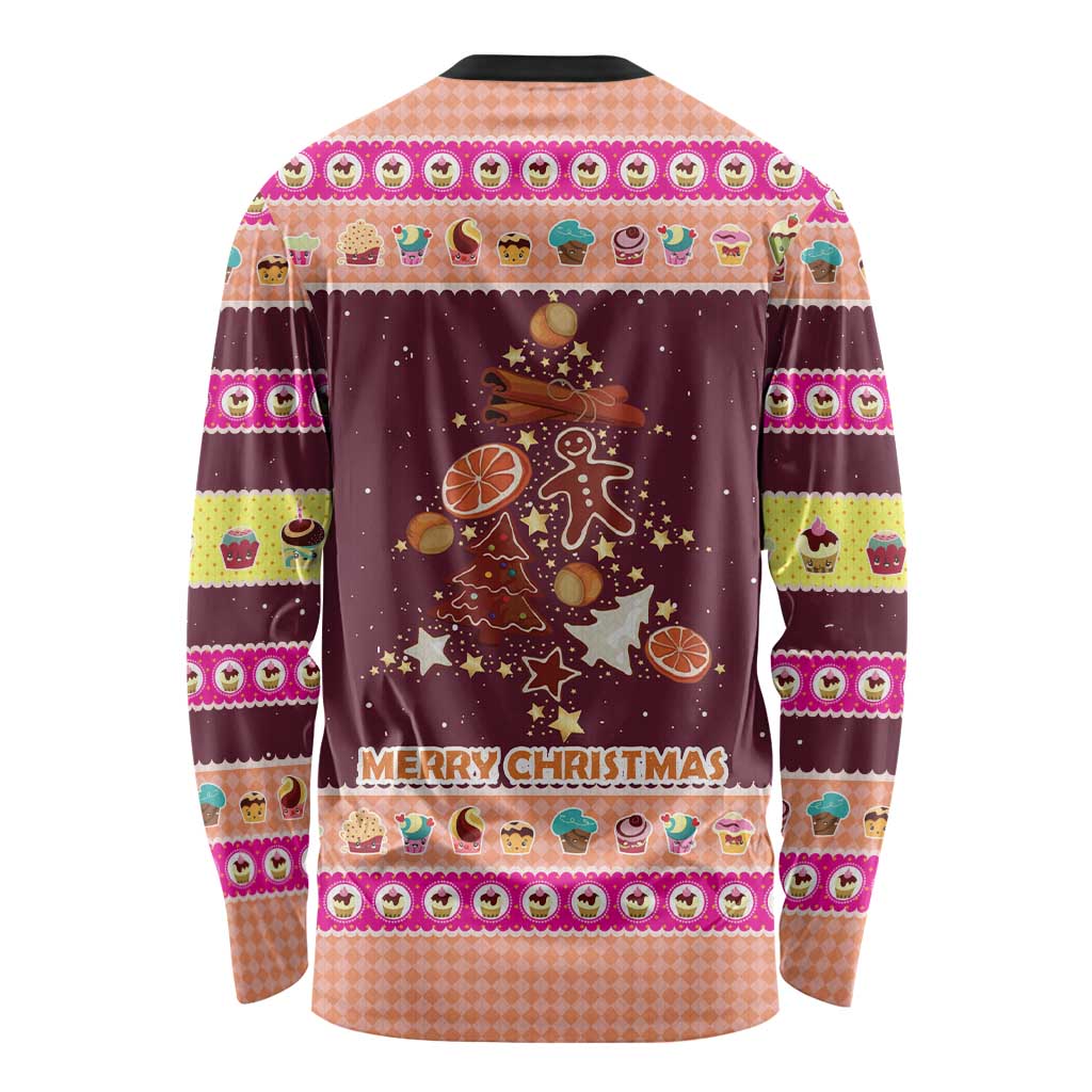 Christmas Cookie Long Sleeve Shirt with Gingerbread Tree Candy Ornaments and Sweet Treat Pattern - Wonder Print Shop