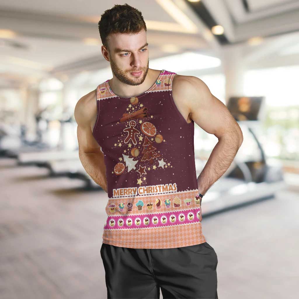 Christmas Cookie Men Tank Top with Gingerbread Tree Candy Ornaments and Sweet Treat Pattern - Wonder Print Shop