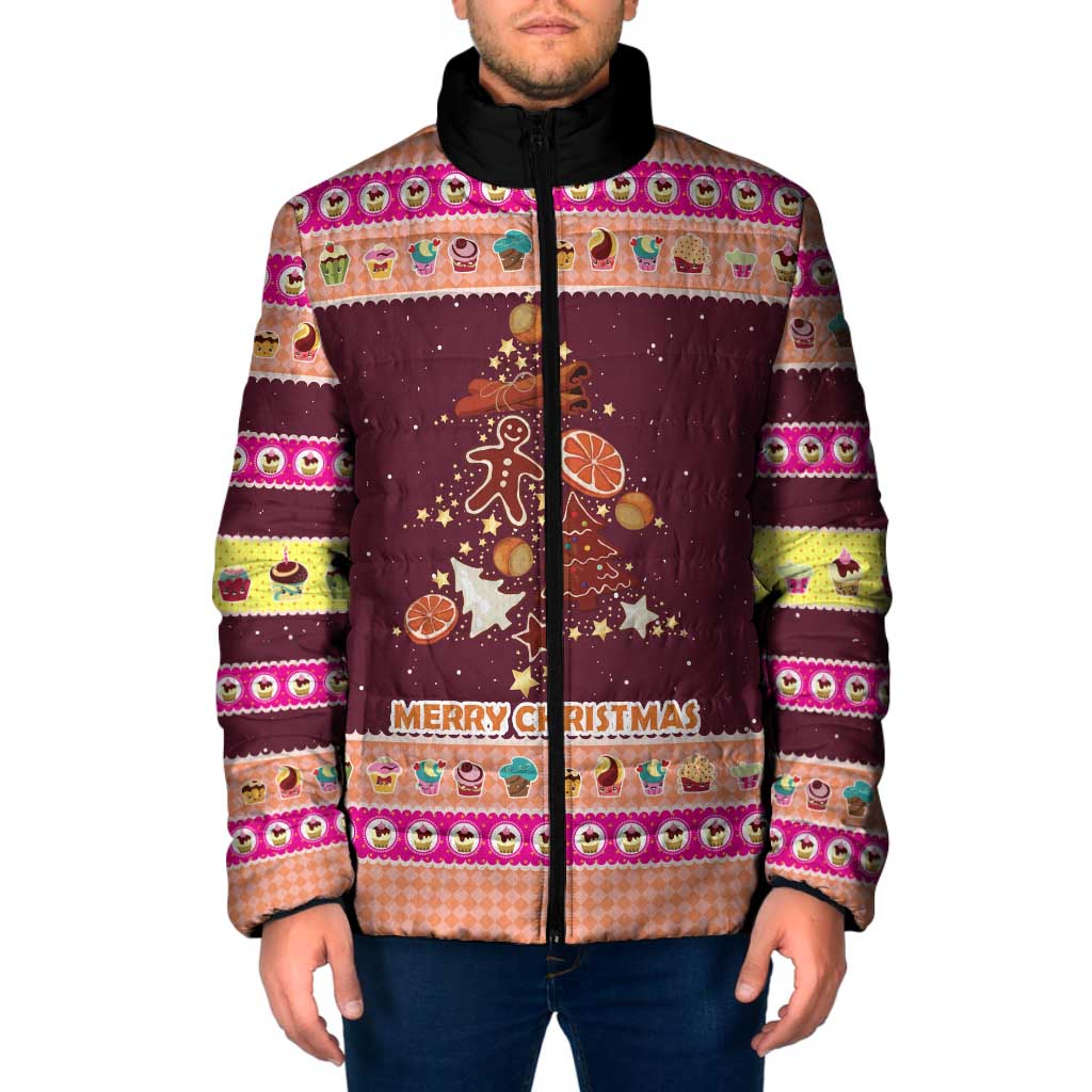 Christmas Cookie Padded Jacket with Gingerbread Tree Candy Ornaments and Sweet Treat Pattern - Wonder Print Shop