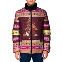 Christmas Cookie Padded Jacket with Gingerbread Tree Candy Ornaments and Sweet Treat Pattern - Wonder Print Shop