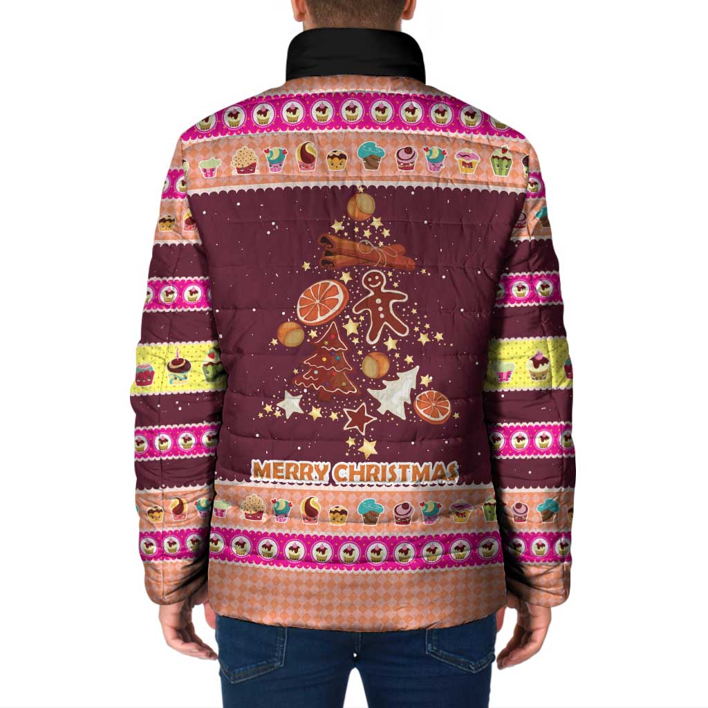 Christmas Cookie Padded Jacket with Gingerbread Tree Candy Ornaments and Sweet Treat Pattern - Wonder Print Shop