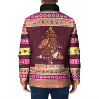 Christmas Cookie Padded Jacket with Gingerbread Tree Candy Ornaments and Sweet Treat Pattern - Wonder Print Shop
