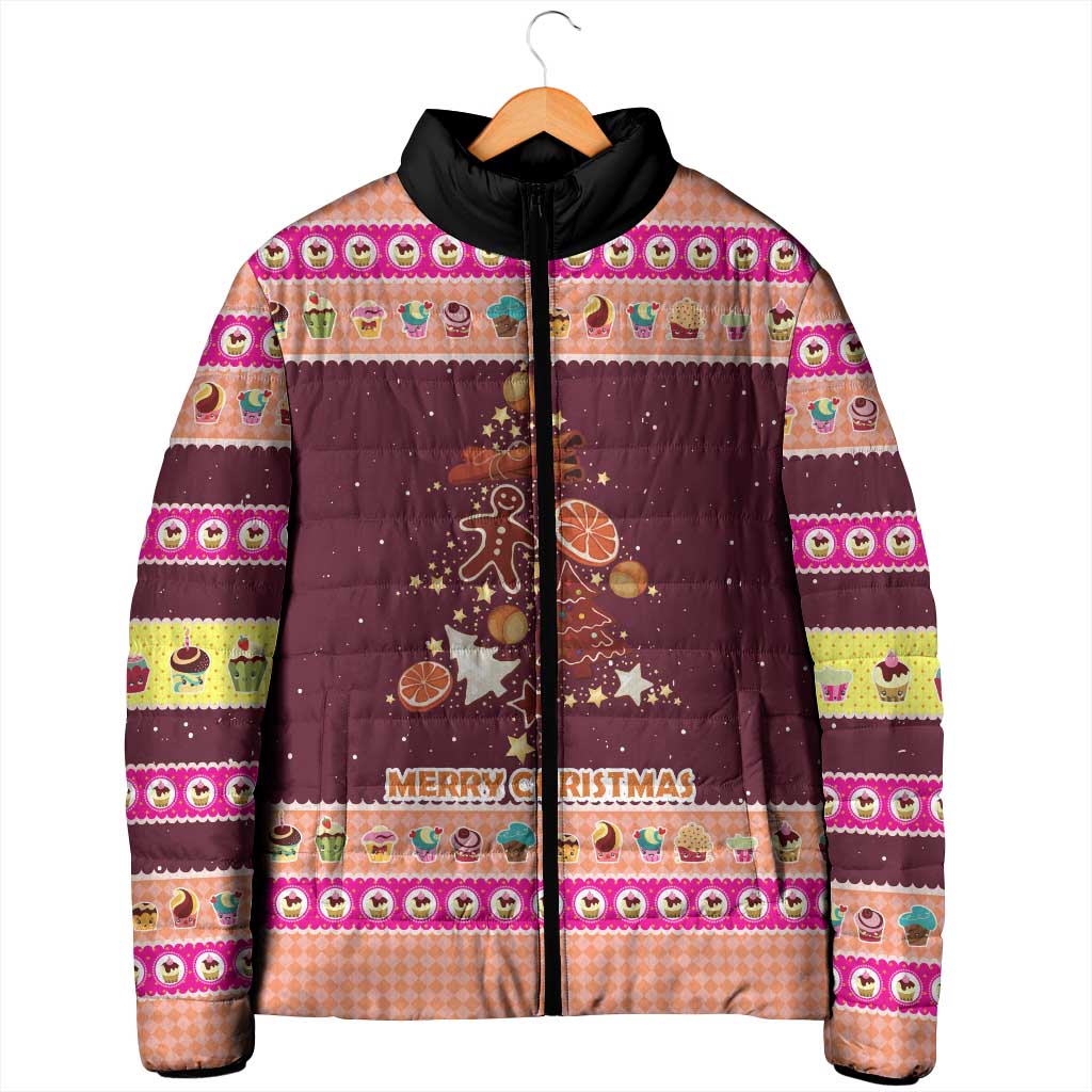 Christmas Cookie Padded Jacket with Gingerbread Tree Candy Ornaments and Sweet Treat Pattern - Wonder Print Shop