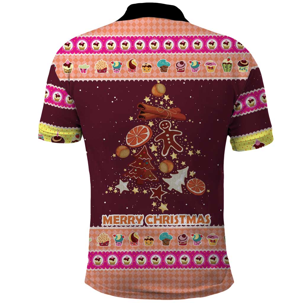 Christmas Cookie Polo Shirt with Gingerbread Tree Candy Ornaments and Sweet Treat Pattern - Wonder Print Shop