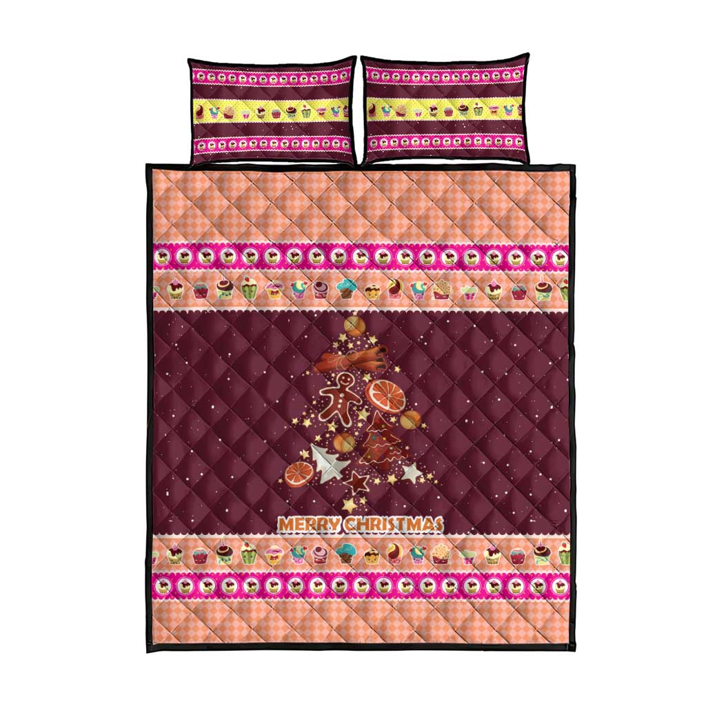 Christmas Cookie Quilt Bed Set with Gingerbread Tree Candy Ornaments and Sweet Treat Pattern - Wonder Print Shop