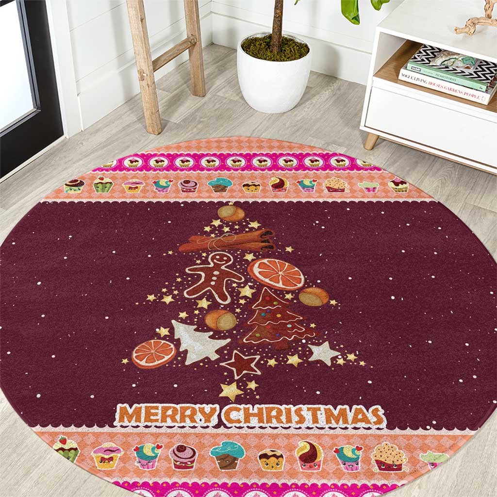 Christmas Cookie Round Carpet with Gingerbread Tree Candy Ornaments and Sweet Treat Pattern - Wonder Print Shop