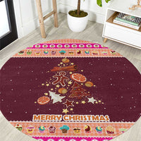 Christmas Cookie Round Carpet with Gingerbread Tree Candy Ornaments and Sweet Treat Pattern - Wonder Print Shop