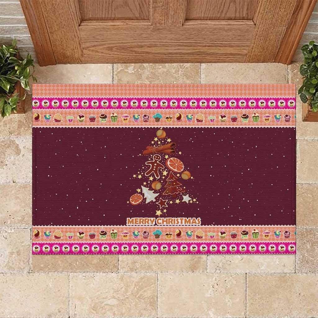 Christmas Cookie Rubber Doormat with Gingerbread Tree Candy Ornaments and Sweet Treat Pattern - Wonder Print Shop