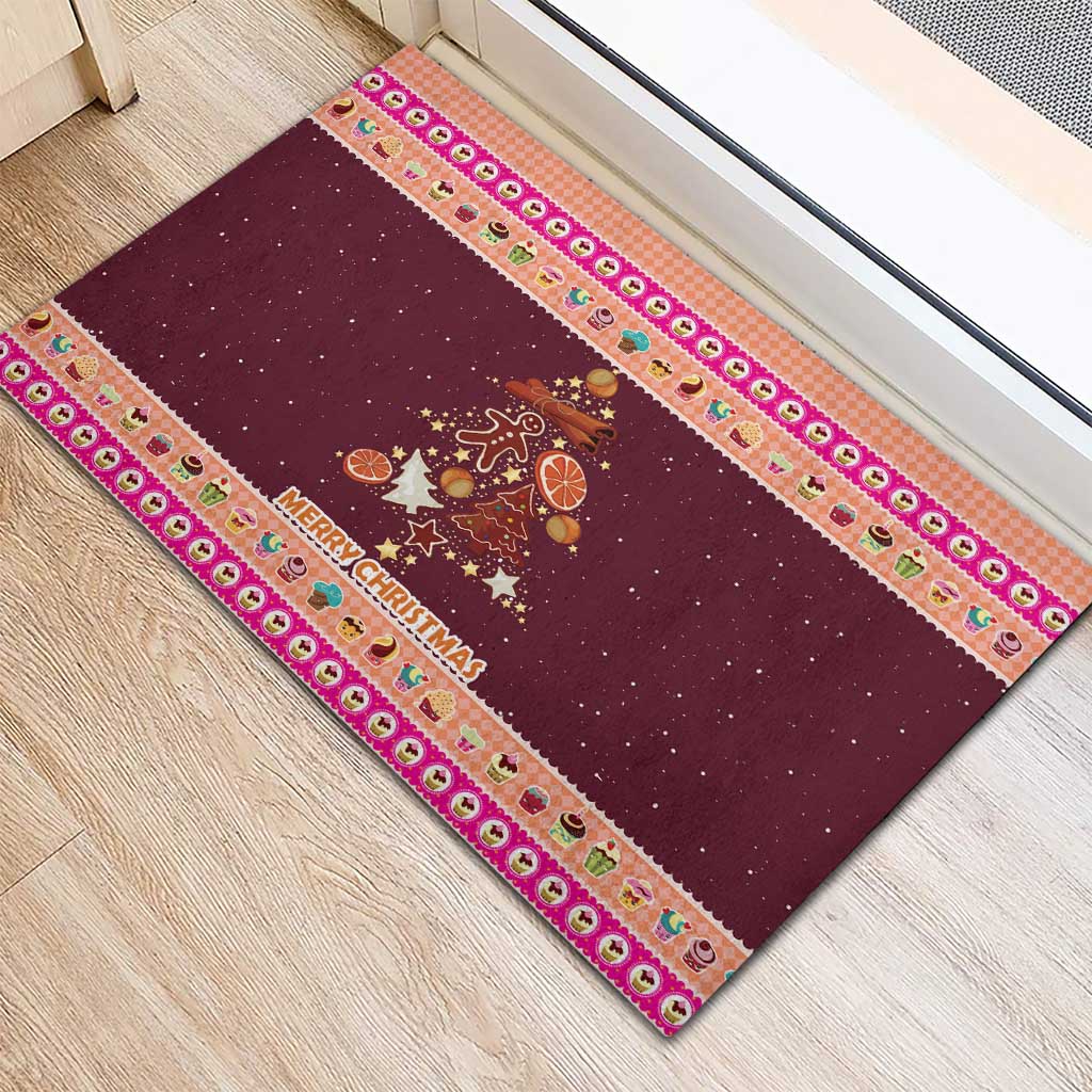 Christmas Cookie Rubber Doormat with Gingerbread Tree Candy Ornaments and Sweet Treat Pattern - Wonder Print Shop
