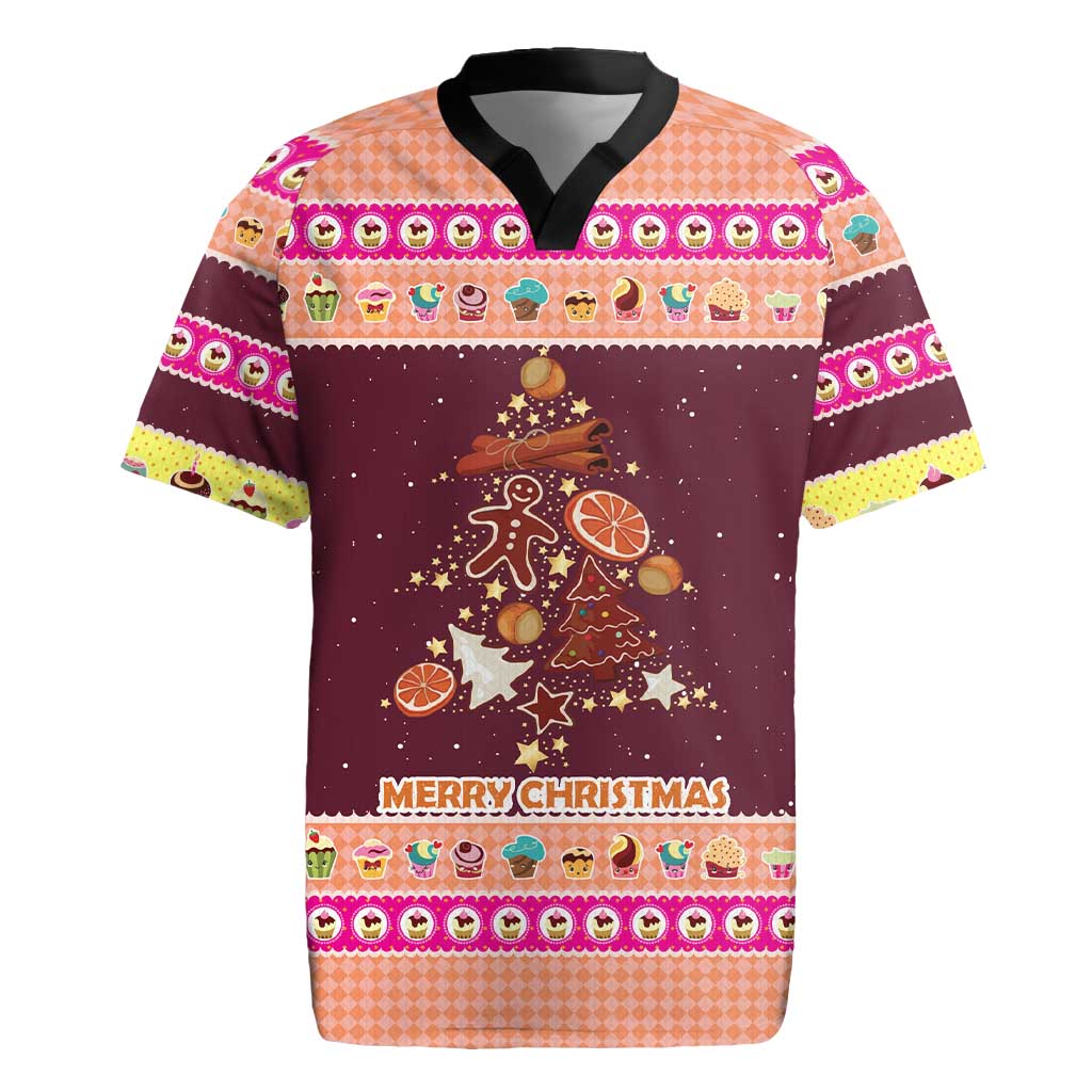 Christmas Cookie Rugby Jersey with Gingerbread Tree Candy Ornaments and Sweet Treat Pattern - Wonder Print Shop