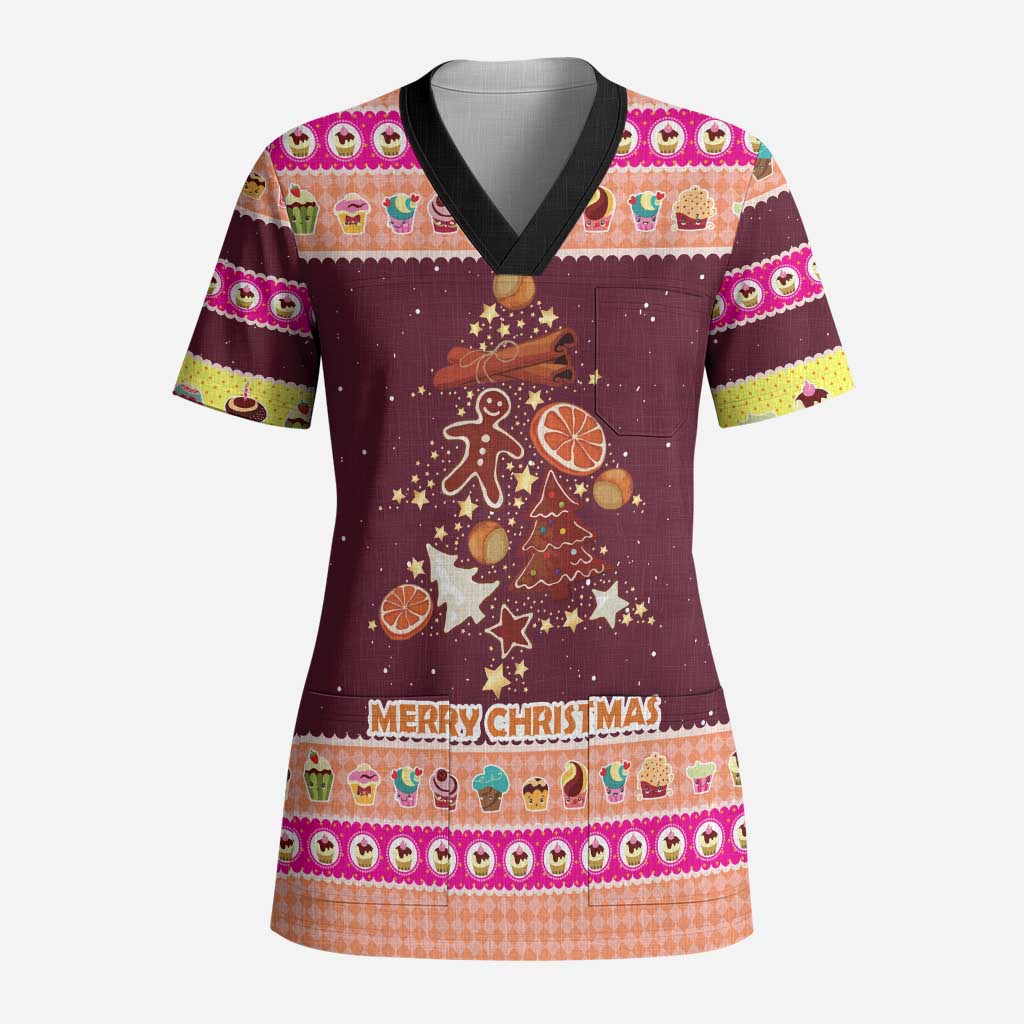 Christmas Cookie Scrub Top with Gingerbread Tree Candy Ornaments and Sweet Treat Pattern - Wonder Print Shop
