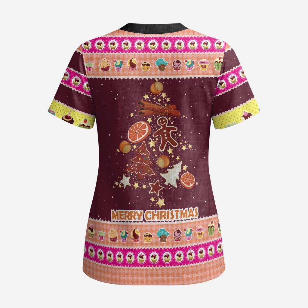 Christmas Cookie Scrub Top with Gingerbread Tree Candy Ornaments and Sweet Treat Pattern - Wonder Print Shop