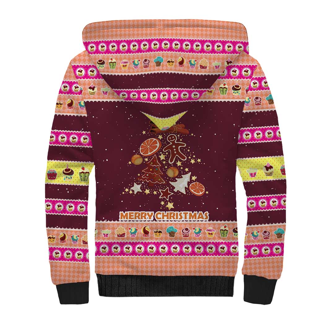 Christmas Cookie Sherpa Hoodie with Gingerbread Tree Candy Ornaments and Sweet Treat Pattern - Wonder Print Shop