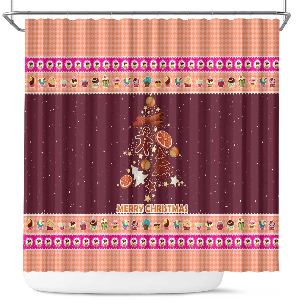 Christmas Cookie Shower Curtain with Gingerbread Tree Candy Ornaments and Sweet Treat Pattern - Wonder Print Shop