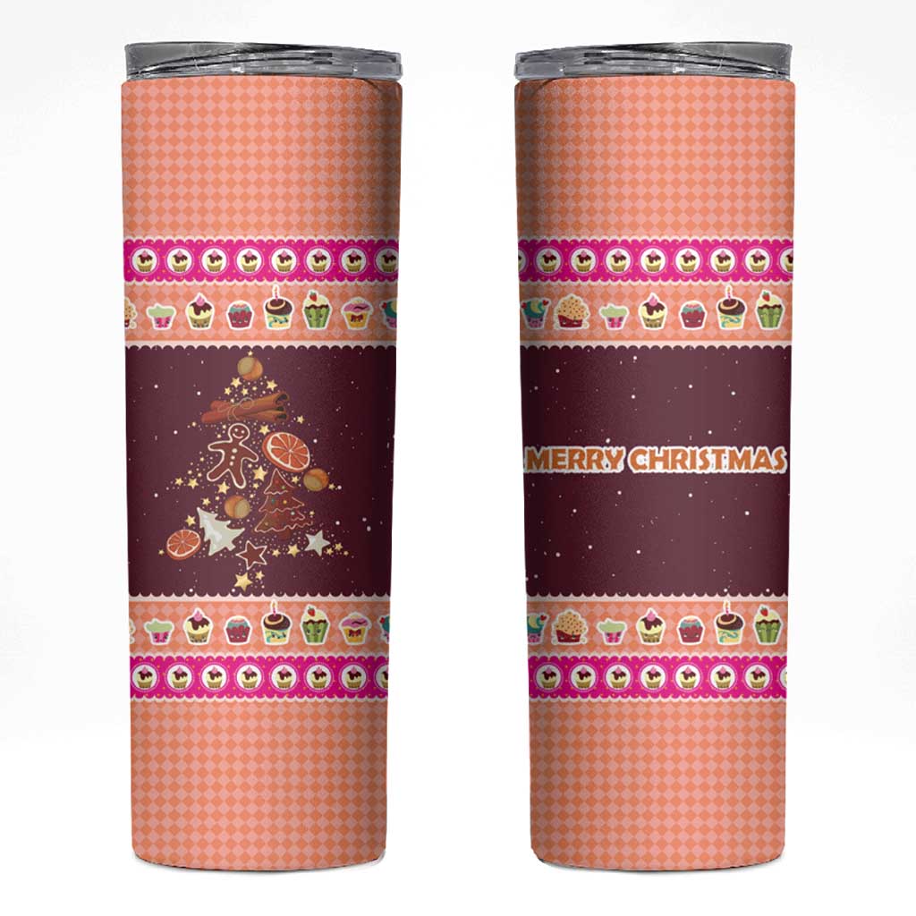 Christmas Cookie Skinny Tumbler with Gingerbread Tree Candy Ornaments and Sweet Treat Pattern - Wonder Print Shop