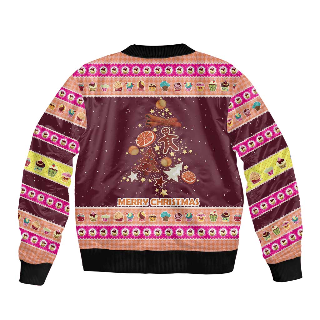 Christmas Cookie Sleeve Zip Bomber Jacket with Gingerbread Tree Candy Ornaments and Sweet Treat Pattern - Wonder Print Shop