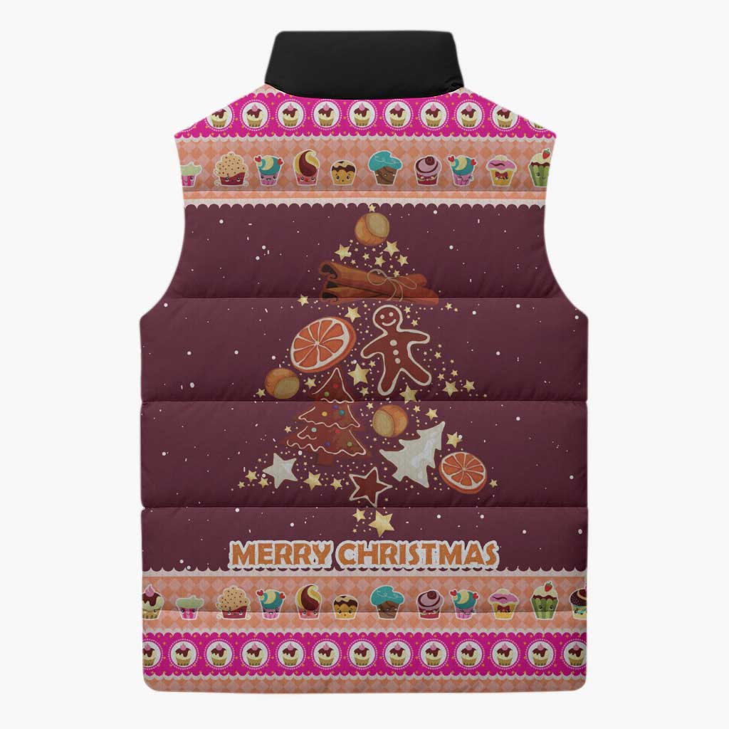Christmas Cookie Sleeveless Puffer Jacket with Gingerbread Tree Candy Ornaments and Sweet Treat Pattern - Wonder Print Shop